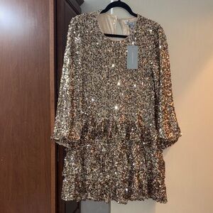 NWT Antonio Melani Sequin Tiered Mini Dress in Gold size 10